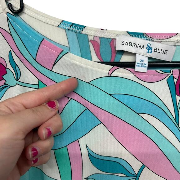 Retro Resort‎ Print Dress Sabrina Blue 2X Floral Swirl Y2K Statement - Picture 5 of 8